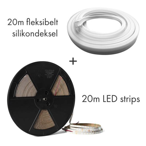 20m LED strip inkl. avdekning og tilkoblingsklemmer